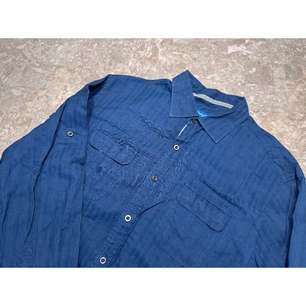Tommy Bahama Men's Textured Linen Long Sleeve Blue Button Up Shirt , Size Large
